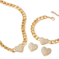Stainless Steel Gold tone Heart Necklace Set 4 Piece