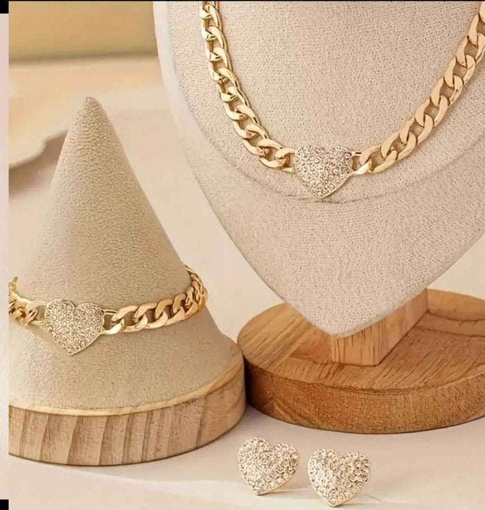 Stainless Steel Gold tone Heart Necklace Set 4 Piece
