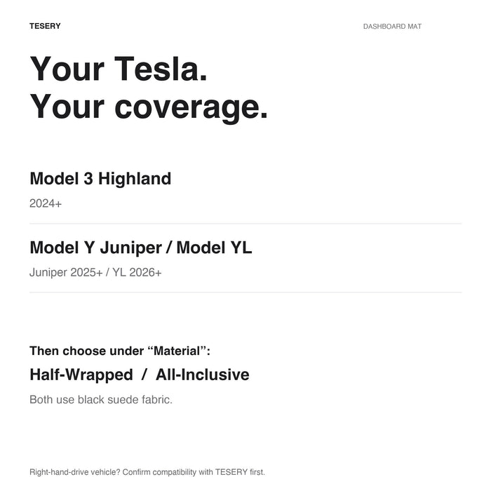 Suede-Fabric Dashboard Mat for Tesla Model 3 Highland, Model Y Juniper & YL - Tesery Official Store