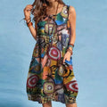 Woman wearing red floral print summer dress