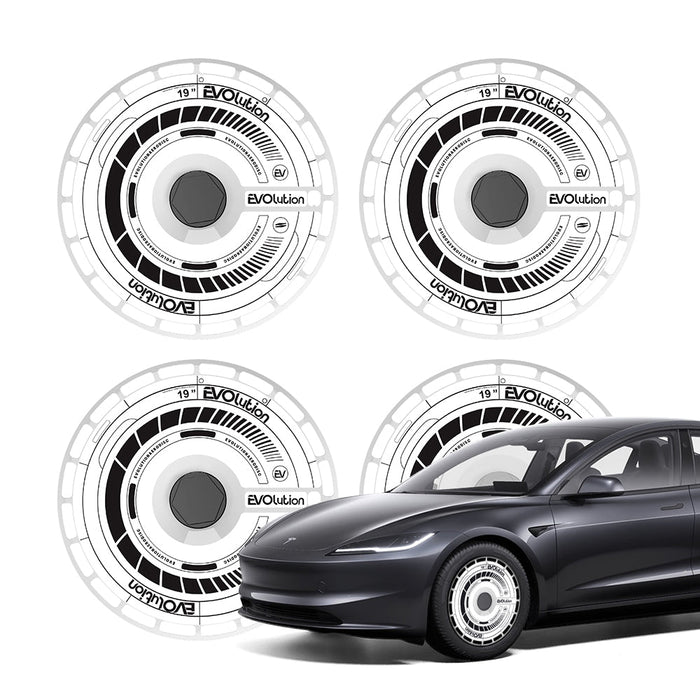 Model Y Juniper (19" Gemini) | 2025+ / White Hubcap | Black "Evolution" Tech-Dial