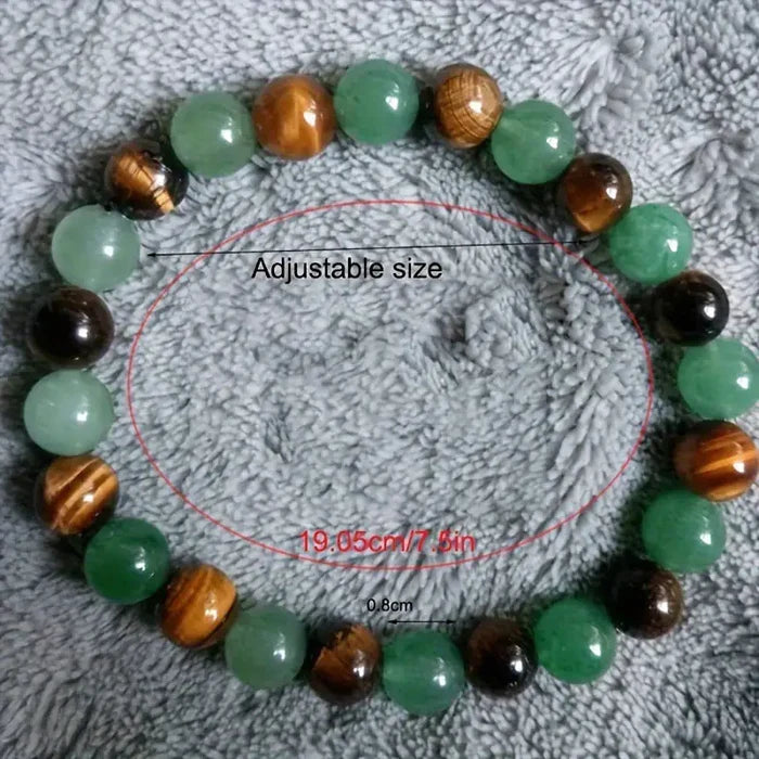 Close-up of tiger eye bead texture on bracelet