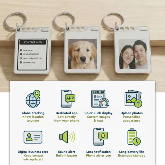 TracePix - Color E-Ink Smart Tracker Card Keychain | One-Tap Photo Swap via App x Global Tracking (iOS Only) *Pre-Order Exclusive Discount*