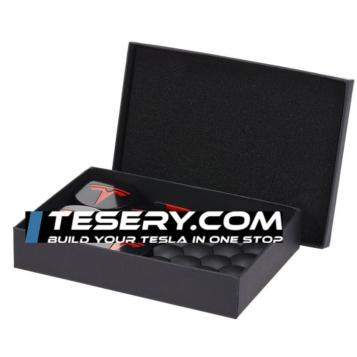 Black and red wheel cap / bright black screw cap