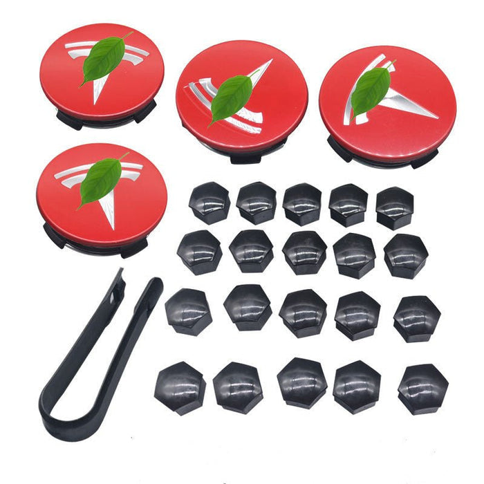 Red and Silver Labeled Hubcaps (SALE) / matte black screw cap