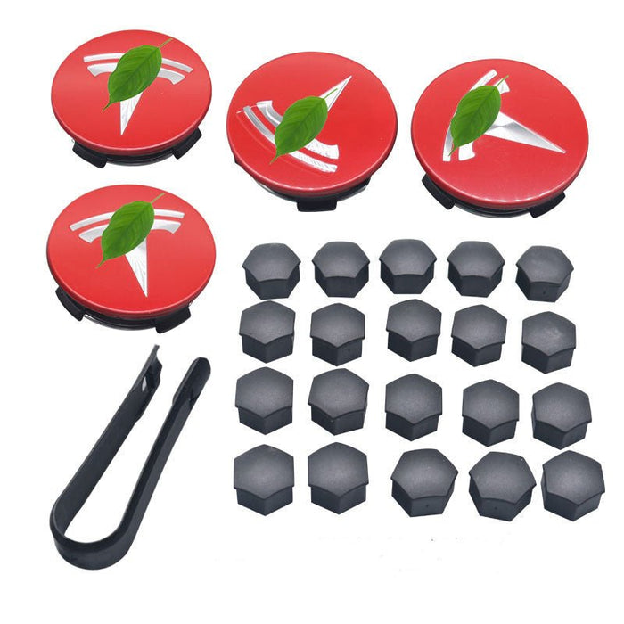 Red and Silver Labeled Hubcaps (SALE) / Matte black (frosted black) screw cap