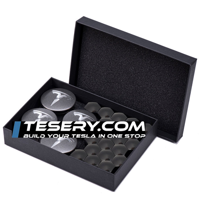 Gray silver wheel cap / matte black screw cap