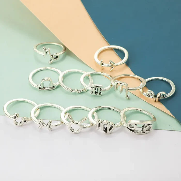 Zodiac constellation ring set for women, gold finish